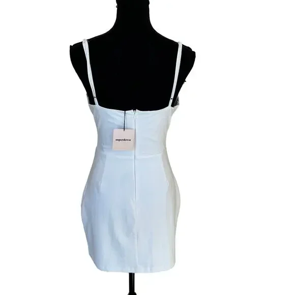 Superdown White Bodycon Mini Dress MEDIUM Club Cutout Cotton Revolve $68 NEW - Picture 6 of 7